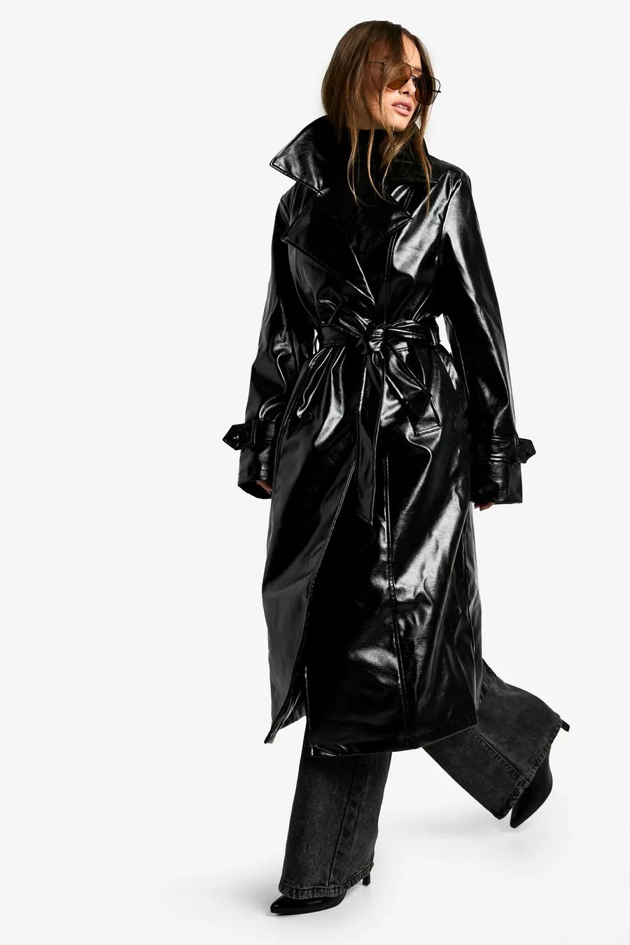 Vinyl Faux Leather Trench Coat | boohoo (US & Canada)