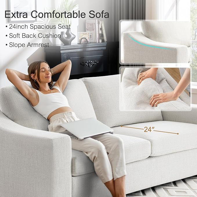 Oversized 85" Couches for Living Room, Natural Linen Fabric Apartment Couch with Detachable Cover... | Amazon (US)