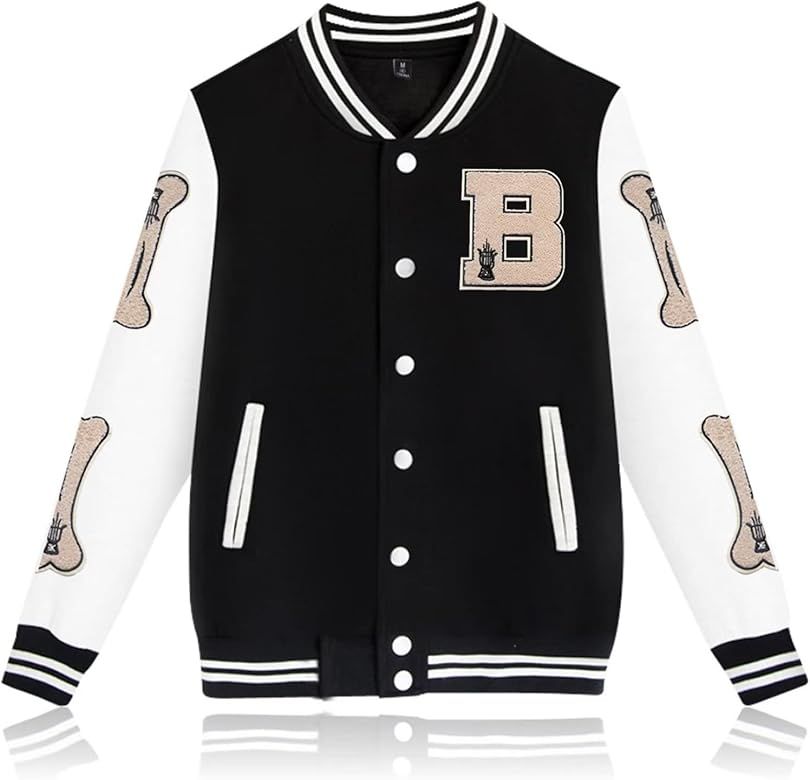 Men Varsity Jacket Baseball Bomber Jackets Unisex Vintage Letter Print Causal Letterman Jacket | Amazon (US)