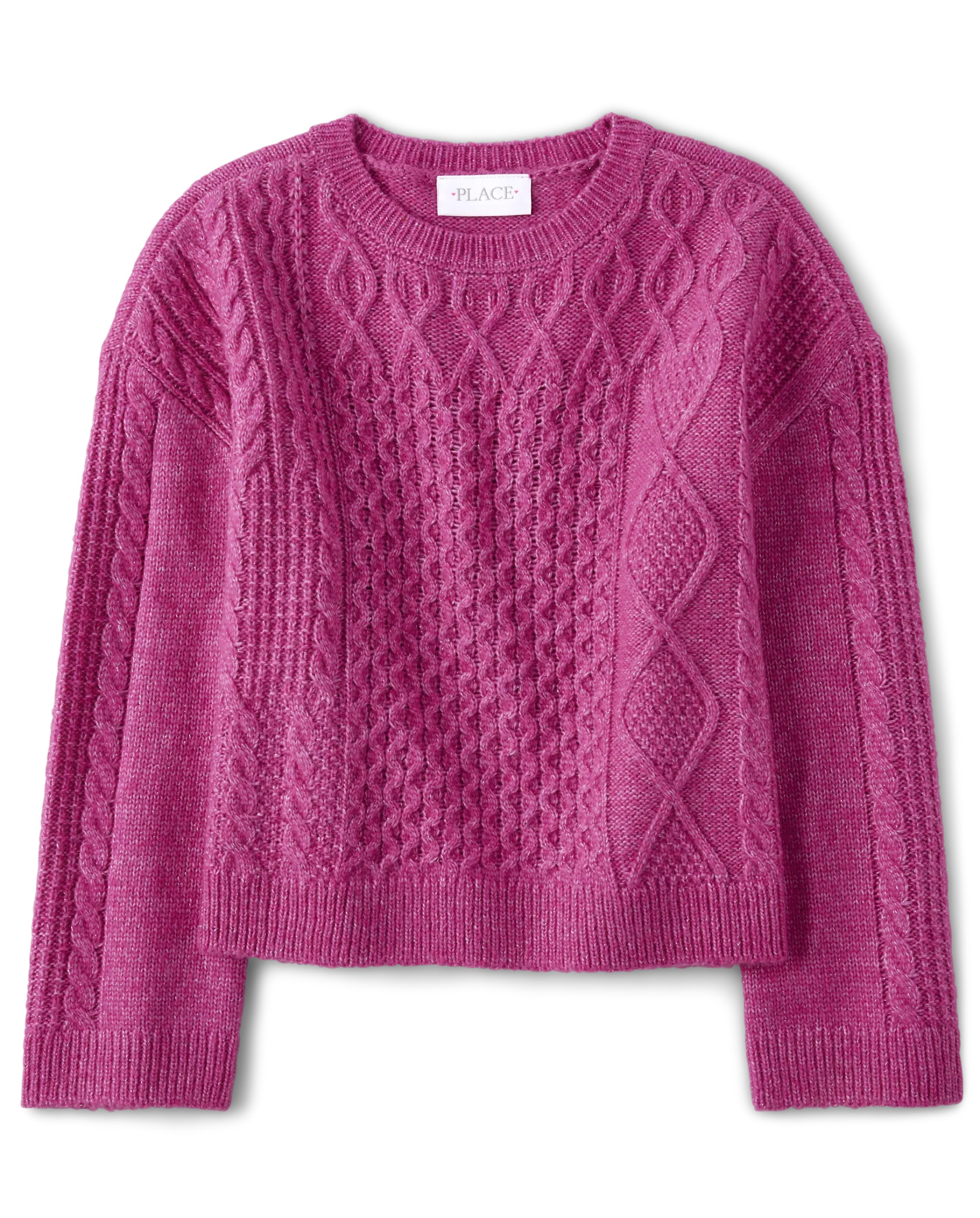 Girls Cable Knit Cropped Sweater - pink glow | The Children's Place