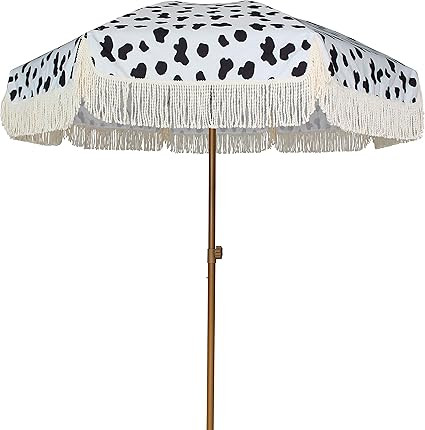 AMMSUN 7ft Patio Umbrella with Fringe Outdoor Yard Umbrella UPF50+ Wood Color Steel Pole and Stee... | Amazon (US)