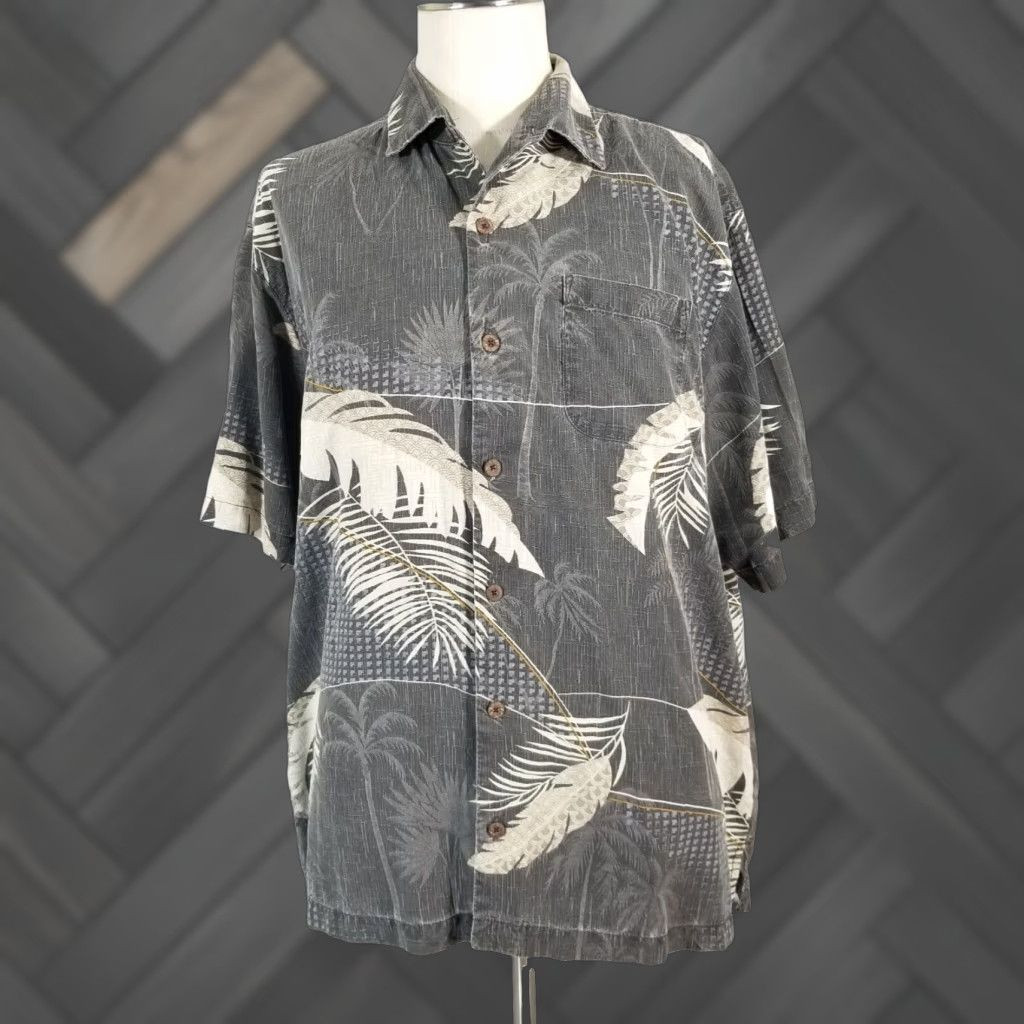 VINTAGE Tommy Bahama Hawaiian Shirt Men's XL Gray Floral Silk Casual Summer Beach Aloha Upscale | Grailed