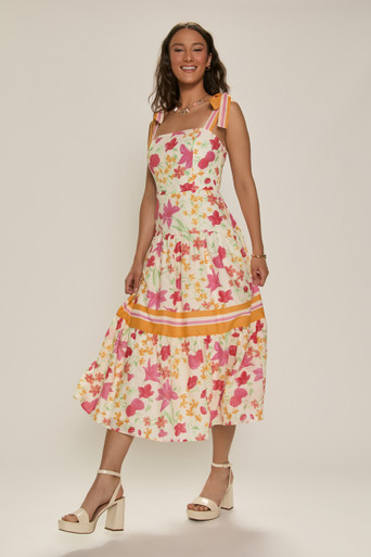 Amelia Bow Strap Floral Midi Dress | Francesca's