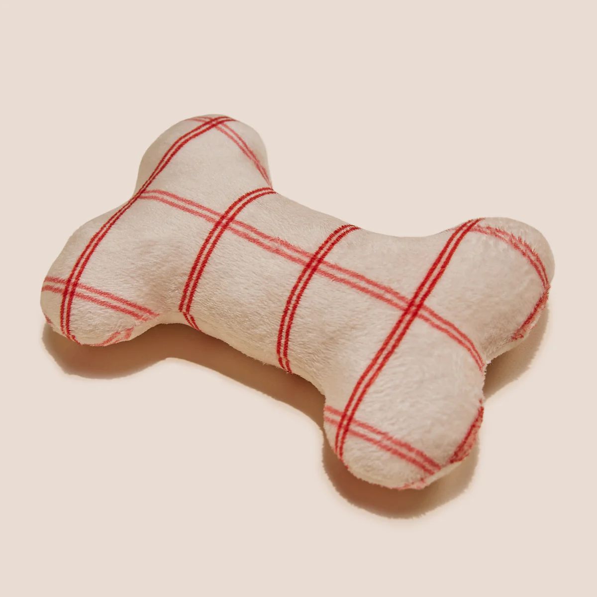 Candy Cane Red Plaid Bone Shaped Plush Toy 6" | Reese + Murphy LLC