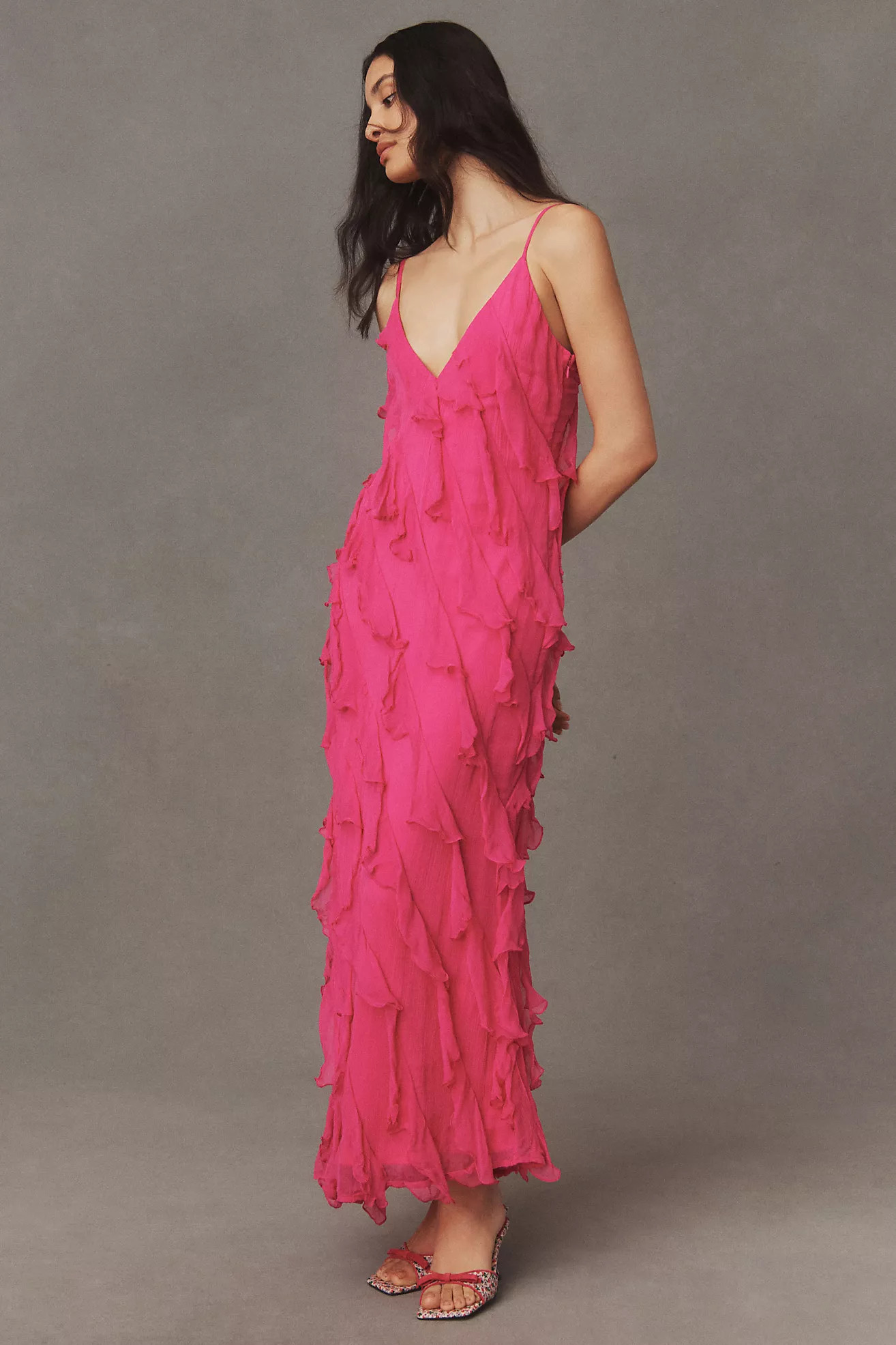 BHLDN Jia Bias-Cut Ruffled V-Neck Gown | Anthropologie (US)