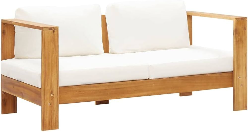 Amazon.com: loibinfen 2-Seater Patio Sofa with Cream White Cushion 55.1"x25.6"x23.6" Solid Acacia... | Amazon (US)