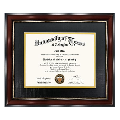 GraduationMall 7x9 Diploma Frame with Black over Gold Mat or Display 10x12 Document without Mat, Tempered Glass, Mahogany with Gold Beads | Amazon (US)