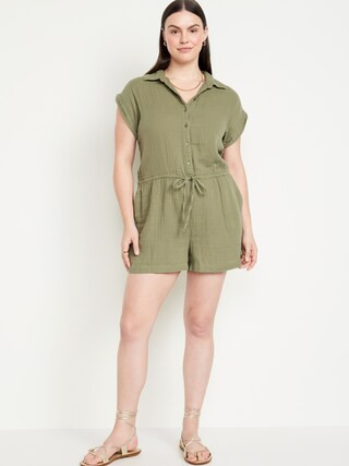 Waist-Defined Crinkle Gauze Romper -- 3-inch inseam | Old Navy (US)