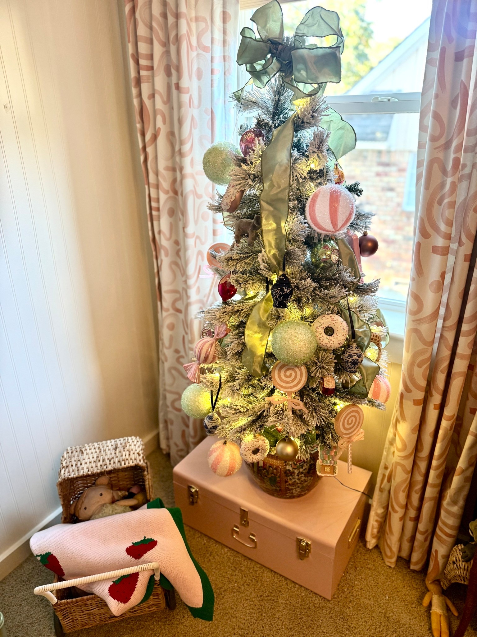 Flocked Christmas tree. Candy ornaments. Pink and green. Ornaments. Trunk. Preppy. Girl Christmas tree  

#LTKGiftGuide #LTKHoliday #LTKHome