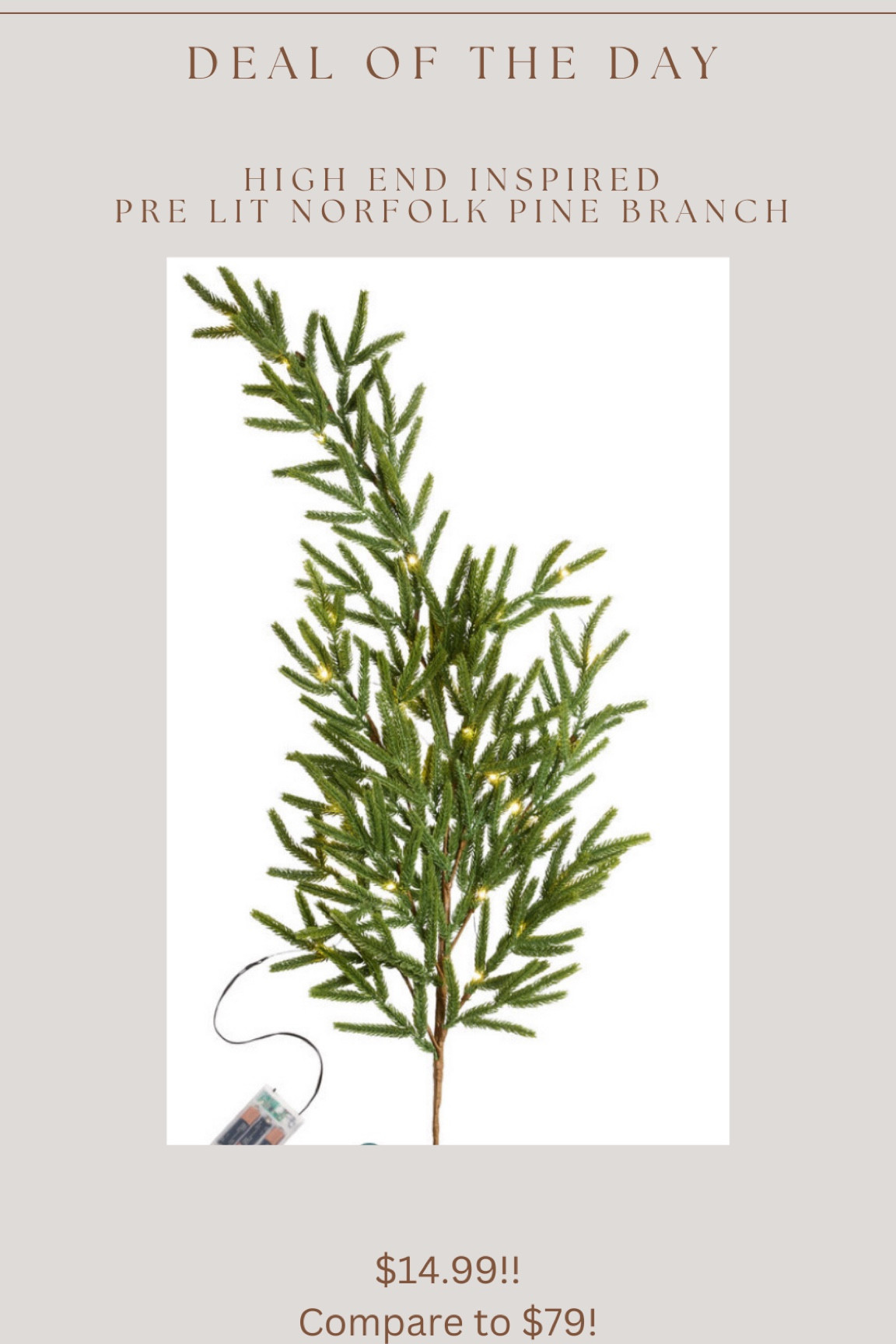 Brand new pre-lit Norfolk Pine branch!! This will be a best seller this Christmas season!! Identical and looks and size 2 designer ones that are $80!!

#LTKSeasonal #LTKHome #LTKSaleAlert