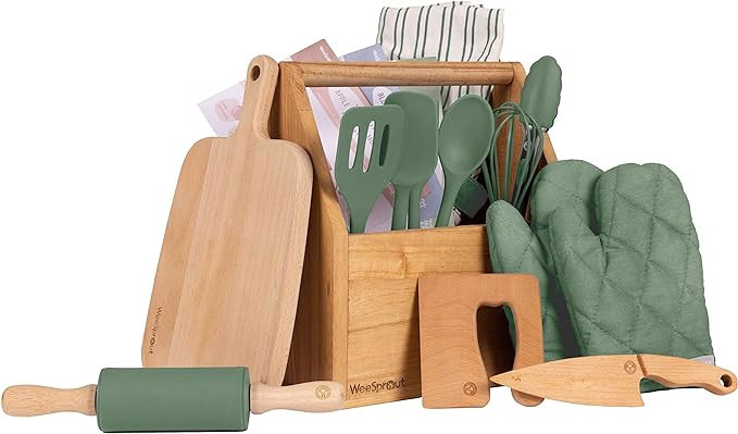 WeeSprout Little Chef Kids Cooking & Baking Set, 14 Piece Cooking Set with Real Kitchen Tools & K... | Amazon (US)