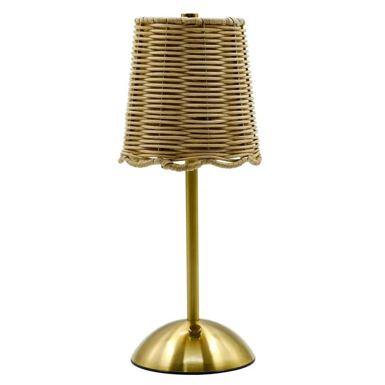 Rattan Table Lamp Rechargeable LED with Touch Dimmer, Gold-Tone for Home Decor, Portable for Cozy... | Walmart (US)