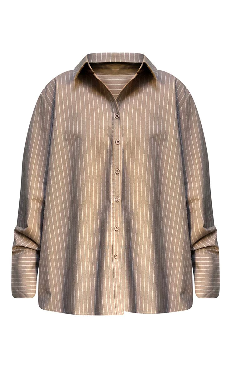 Beige Oversized Pinstripe Cuff Shirt | PrettyLittleThing UK