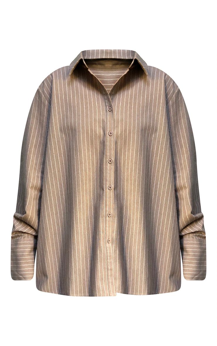 Beige Oversized Pinstripe Cuff Shirt | PrettyLittleThing UK