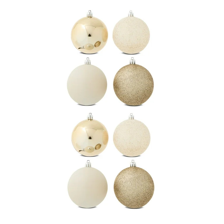 8-Count Champagne and Cream Shatterproof Christmas Ornaments, 3.94 in, by Holiday Time | Walmart (US)