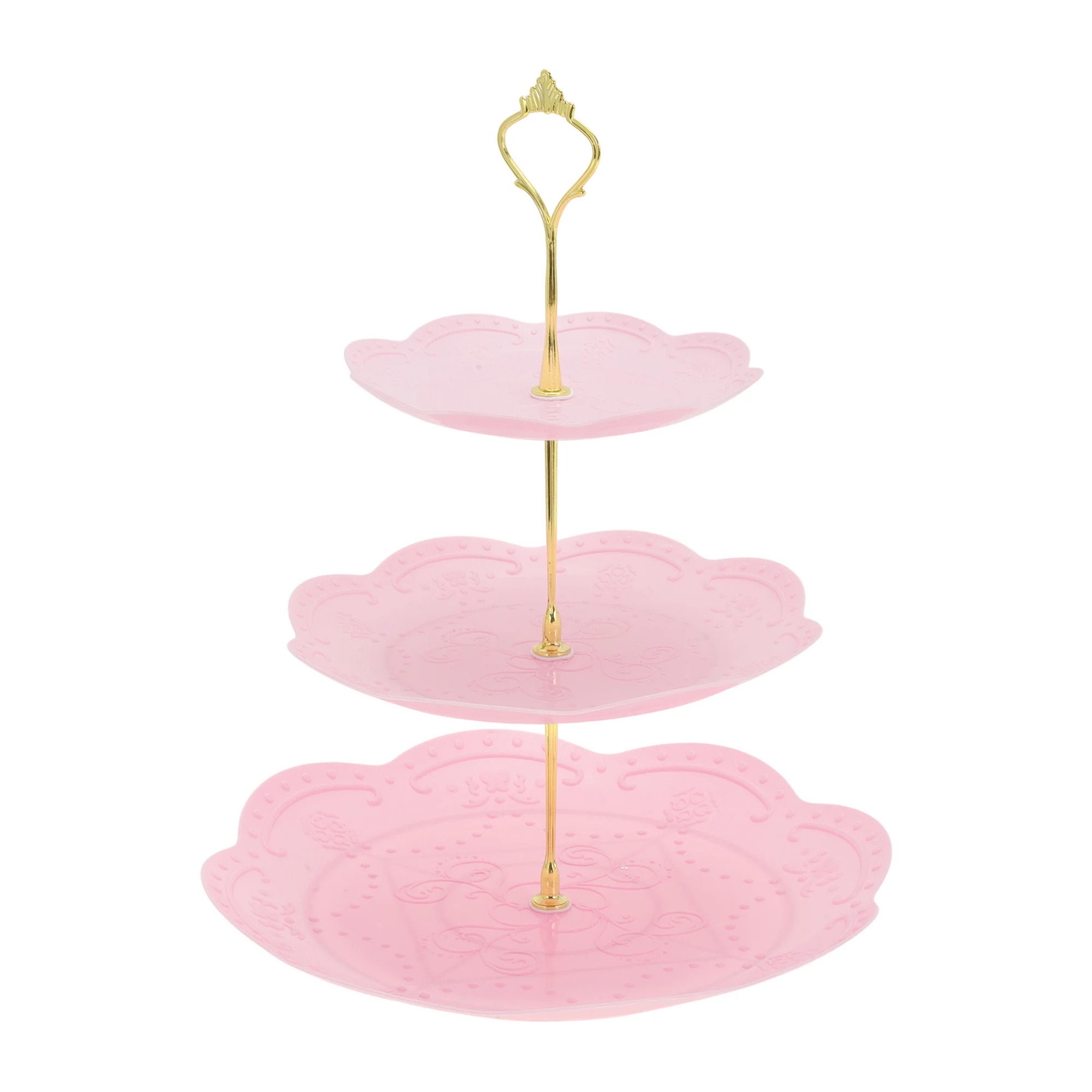 Unique Bargains 3 Tier Dessert Cupcake Stand Cupcake Stand Holder Round Cup Cake Holder Tower with Tiered Serving Tray for Donuts Fruits Pink Gold | Lowe's