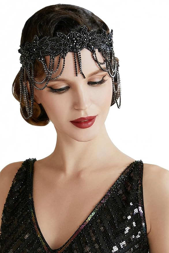 BABEYOND 1920s Flapper Headpiece Roaring 20s Headband Great Gatsby Headband Chain for Women Vinta... | Amazon (US)