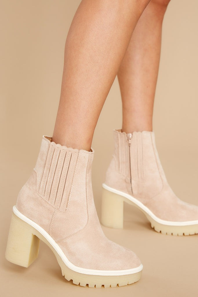No Missteps Beige Suede Ankle Booties | Red Dress 
