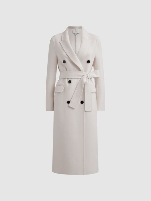 Reiss Cream Arla Petite Relaxed Wool Blend Blindseam Belted Coat | Reiss UK