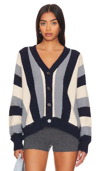 The Fluffy Slouch Cardigan in Navy Stripe | Revolve Clothing (Global)