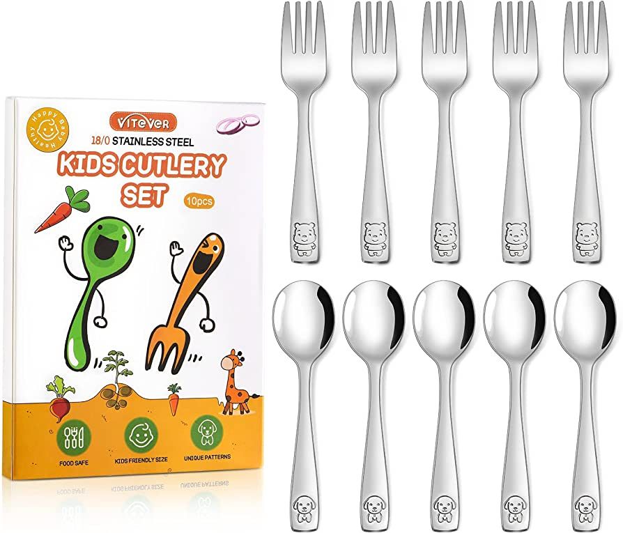 VITEVER 10-Piece Toddler Utensils, Kids Stainless Steel Silverware Set, Children Safe Forks and S... | Amazon (US)