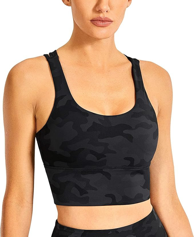 CRZ YOGA Women's Strappy Longline Sports Bras Medium Impact Crop Top Wirefree Padded Cami Tank To... | Amazon (US)