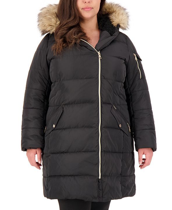 Plus Size Faux-Fur-Trim Hooded Puffer Coat, Created for Macy's | Macys (US)