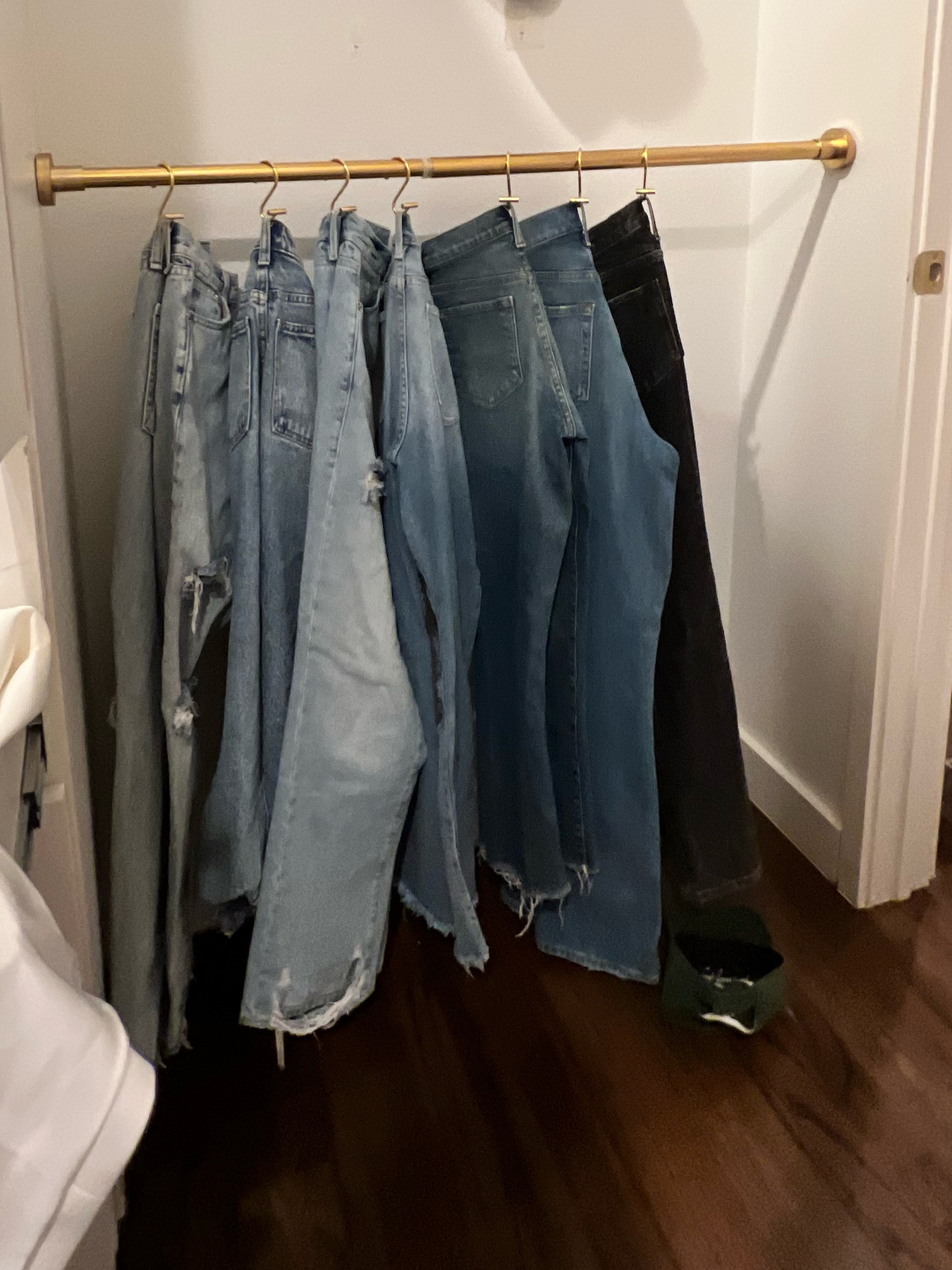 Denim organization in closet, gold closet accent, jean hanging rod

#LTKhome #LTKunder50