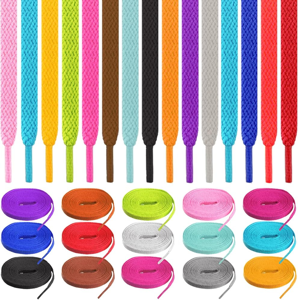 ISUSSER 15 Pairs 45" Flat Coloured Athletic Shoe Laces for Sneakers Skate Shoes Boots and Sport S... | Amazon (US)