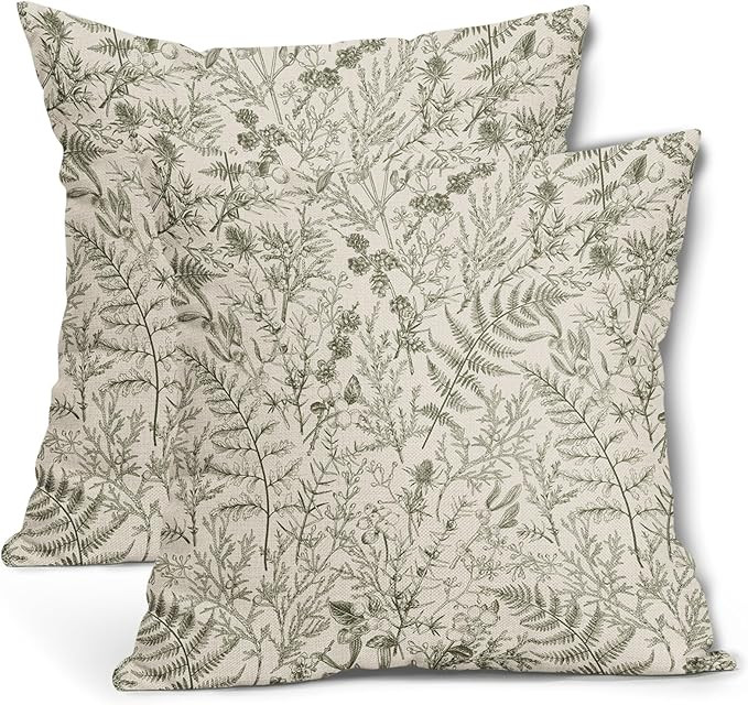Olive Green Fern Leaves Pillow Covers 16X16 Inch Plant Leaf Floral Pine Decorative Pillow Cases V... | Amazon (US)