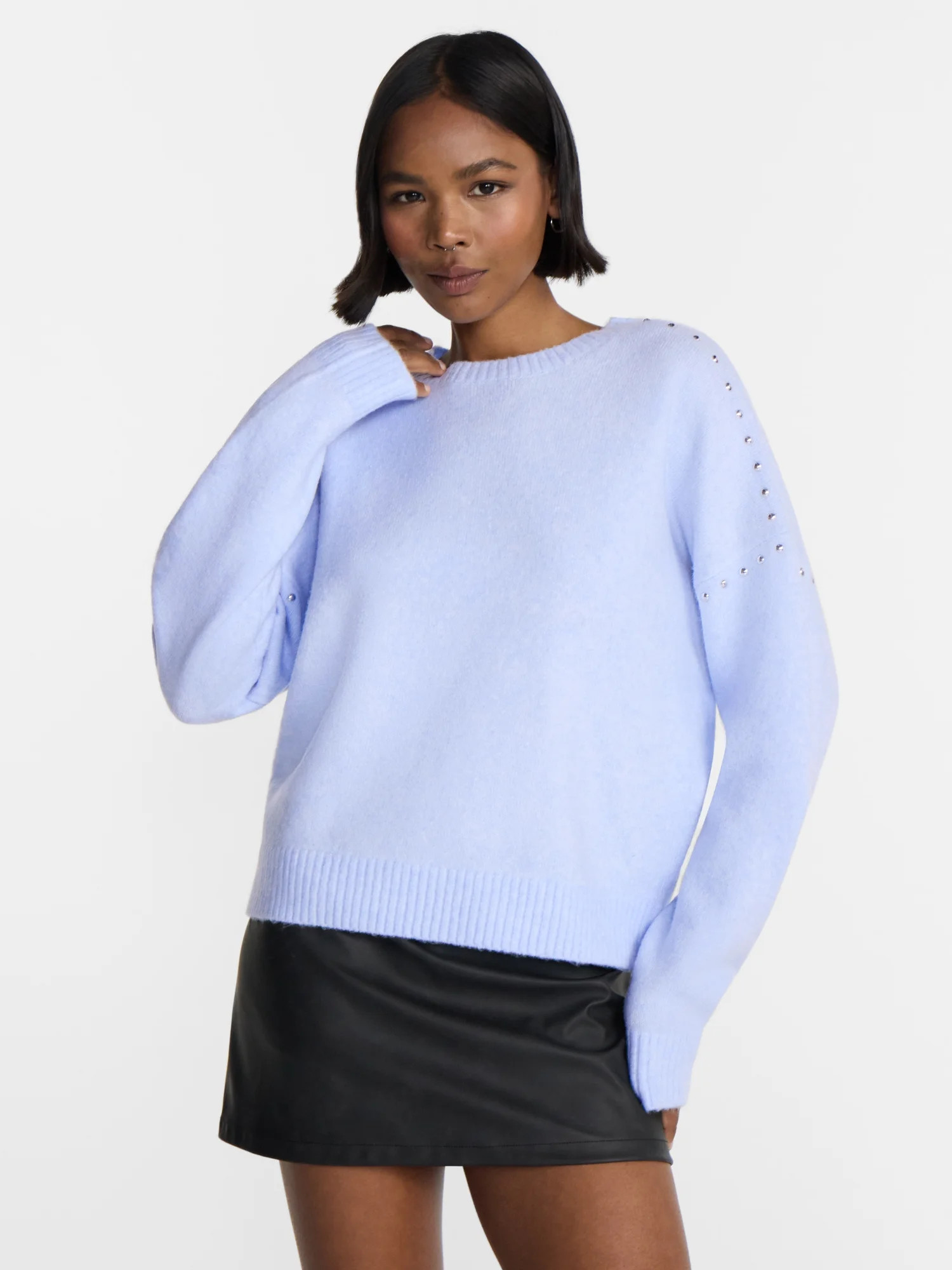 No Boundaries Studded Sweater, Lightweight, Women's and Women's Plus XXS-XXL | Walmart (US)