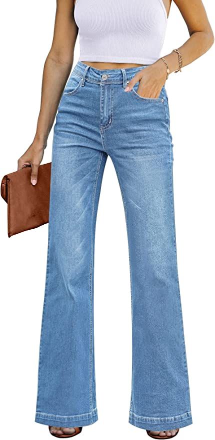 GRAPENT Womens Flare Jeans High Waisted Wide Leg Baggy Jean for Women Stretch Denim Pants | Amazon (US)