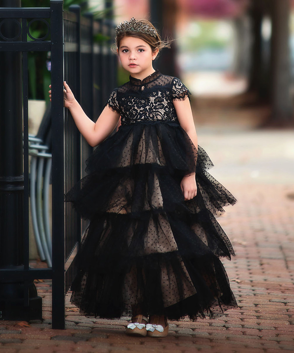 Trish Scully Child Girls' Special Occasion Dresses BLACK - Black Swiss Dot Calista Tiered A-Line Dre | Zulily