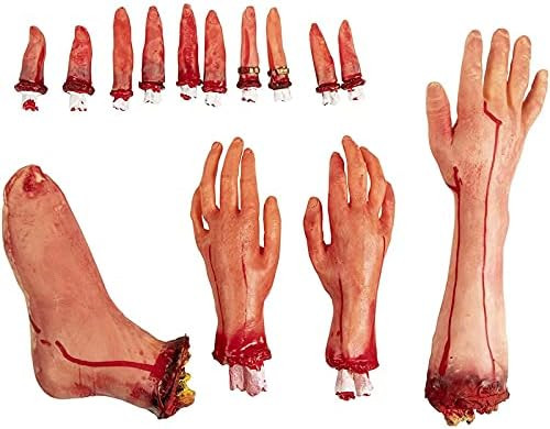 Fake Body Part – 14-Piece Bloody Human Body Parts, Artificial Broken Foot, Arm, Hands Fingers H... | Amazon (US)