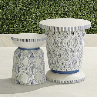 Cosenza Handpainted Side Table & Accent Stool with Floral Ogee Pattern and Nesting Design | Frontgate
