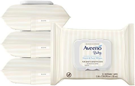 Aveeno Baby Hand & Face Cleansing & Moisturizing Wipes with Oat Extract and Aloe, Fragrance-Free Wip | Amazon (US)