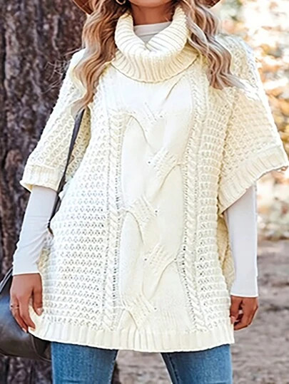 Plus Size Women's Fashionable And Simple Autumn And Winter Long Woolen Turtleneck Plus Size Sweat... | SHEIN