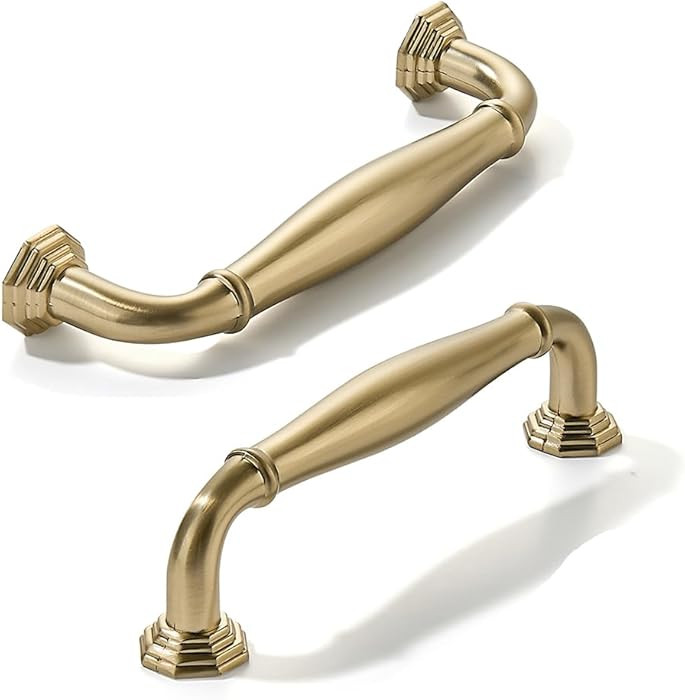 10 Pack 3-3/4 Inch Hole Center Brushed Brass Heavy Duty Solid Cabinet pulls Ideal for Dressers, B... | Amazon (US)