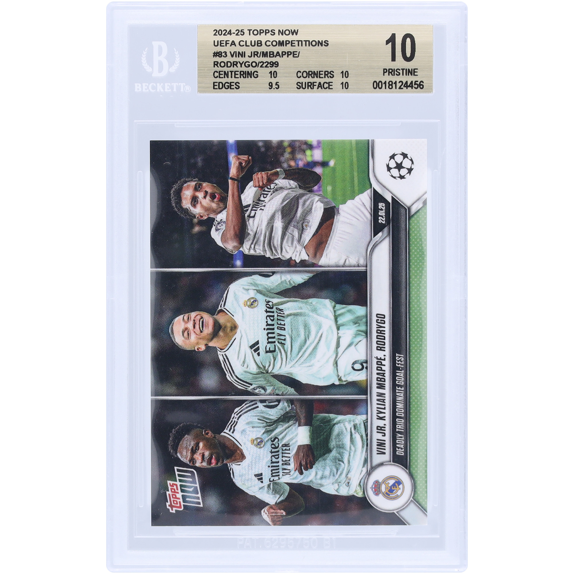 Vinicius Junior, Rodrygo & Kylian Mbappé Real Madrid 2024-25 Topps Now Deadly Trio Dominate Goal-Fest #83 BGS Authenticated 10 Card - 10,10,9.5,10 Subgrades | Fanatics