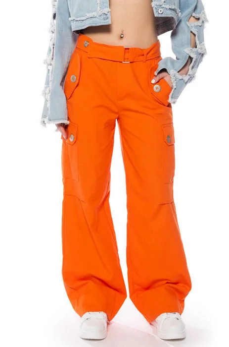 MERCURY BELTED LINEN CARGO PANTS in orange | AKIRA