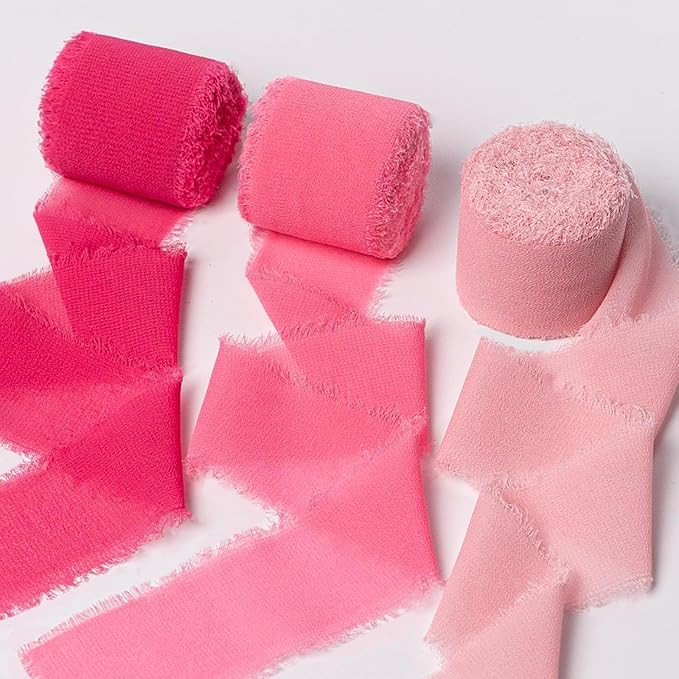 Sifleur Chiffon Ribbon, Hot Pink Pastel Pink 1.5''x21Yd Frayed Fringe Silk Ribbons for Gift Wrapp... | Amazon (US)