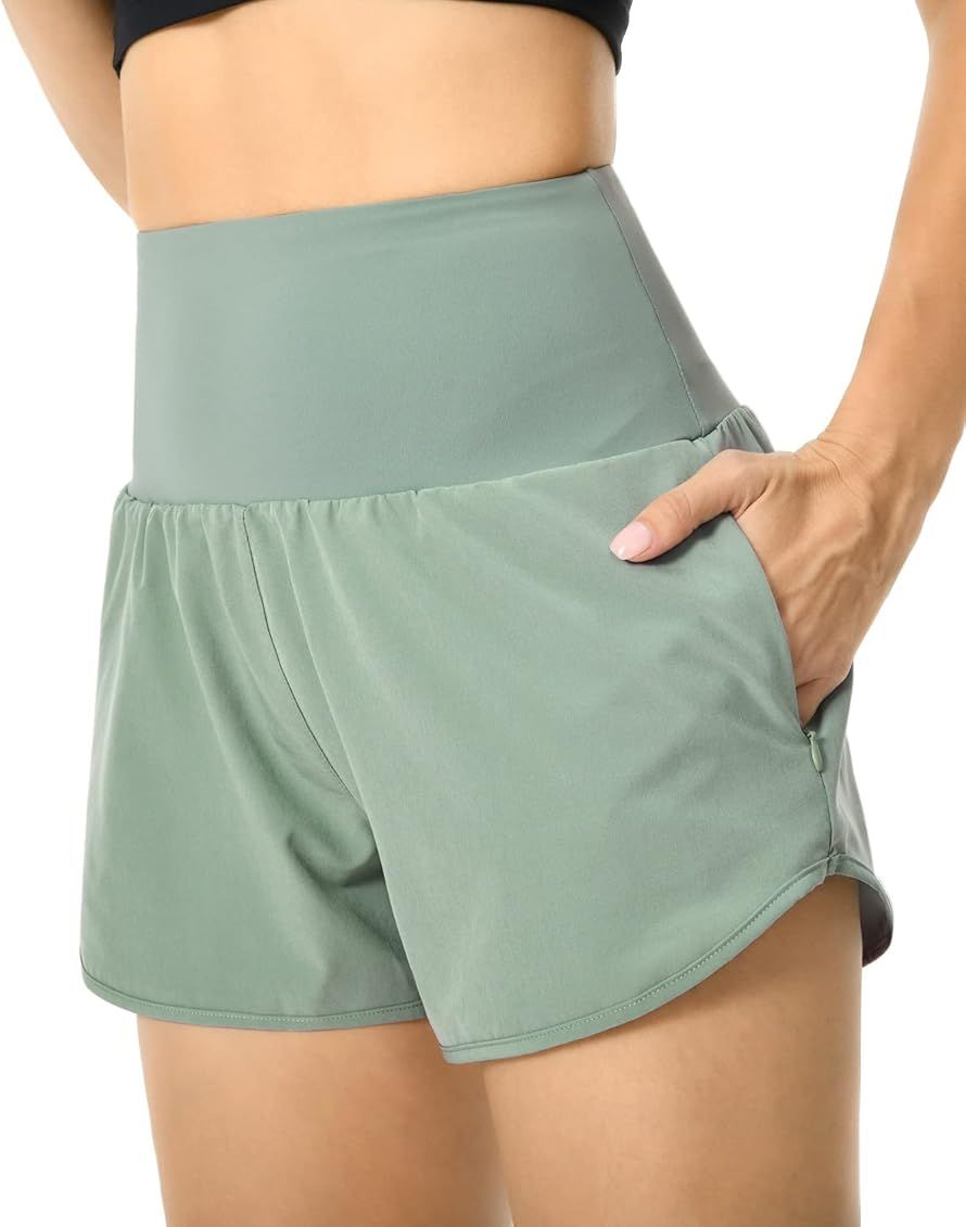 colorskin High Waisted Dolphin Athletic Shorts for Women, Quick Dry Lightweight Liner Gym Running... | Amazon (US)