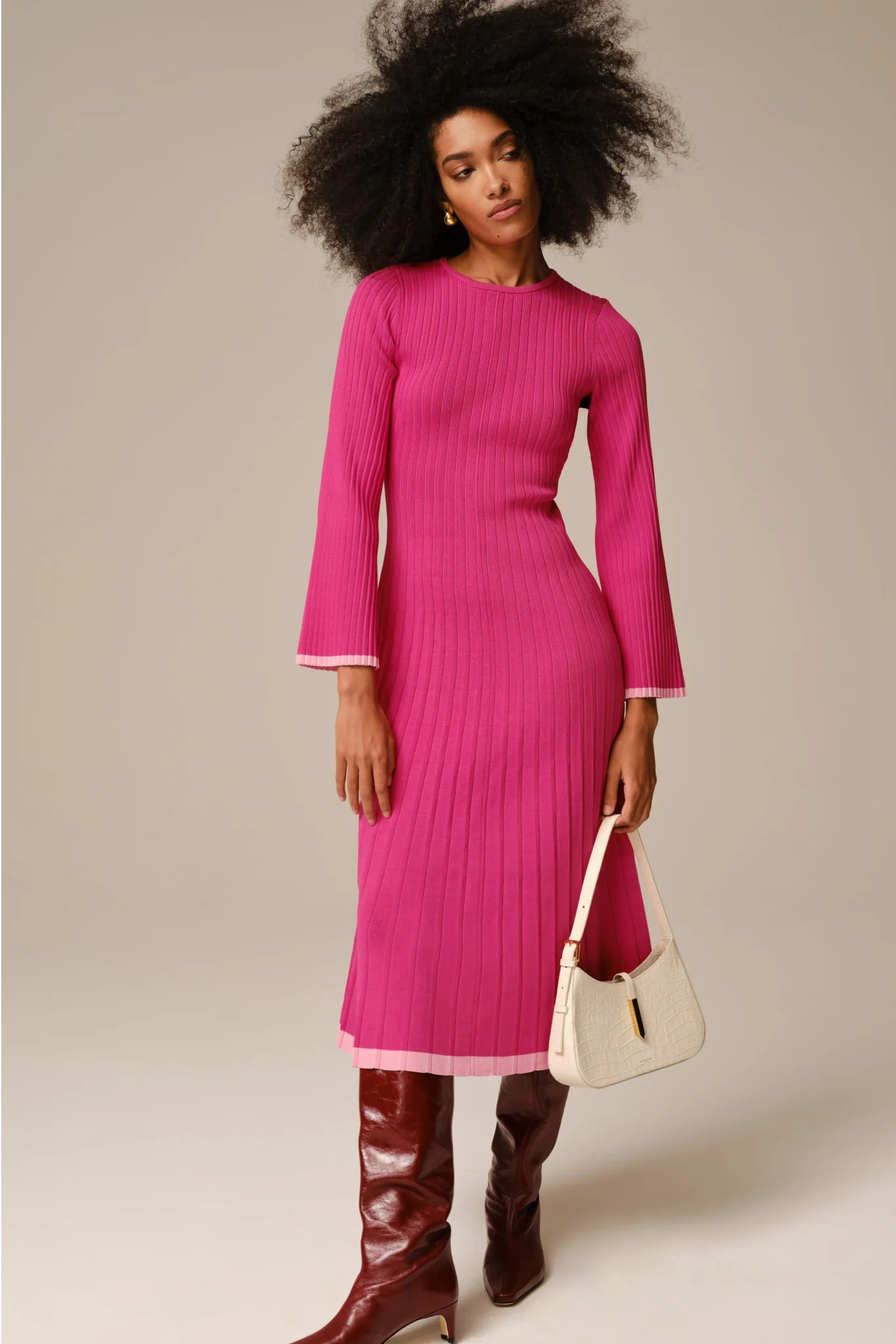 Hot Pink Long Sleeve Kiera Knit Dress | Tuckernuck (US)