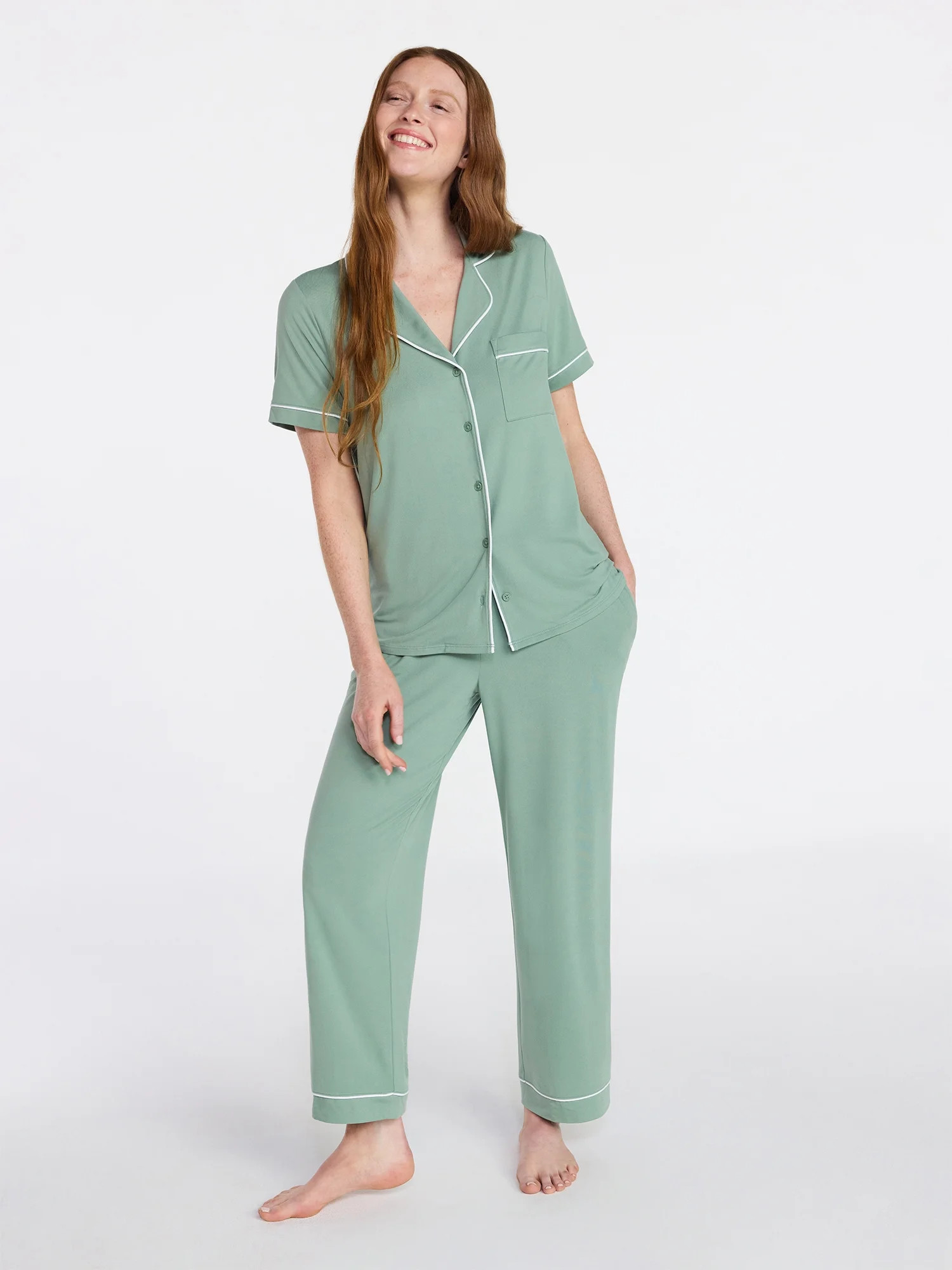 Joyspun Women's Dreamy Soft Collection Notch Knit Top and Capri Pants Pajama Set, 2-Piece, Sizes ... | Walmart (US)