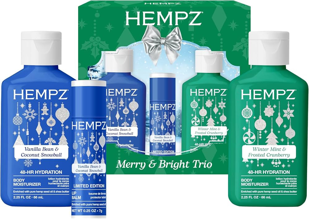 Hempz Mini Lotion & Lip Balm Kit, Mint & Vanilla Scents, Merry & Bright Holiday Gift Set, Travel ... | Amazon (US)
