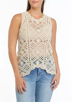 Ultra Pink Women's Crochet Knit Tank Top, Small | Belk