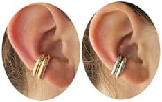 2 Pairs Ear Cuff Earrings for Women Chunky Gold Huggie Ear Cuff Silver Cartilage Cuff Earrings fo... | Amazon (US)
