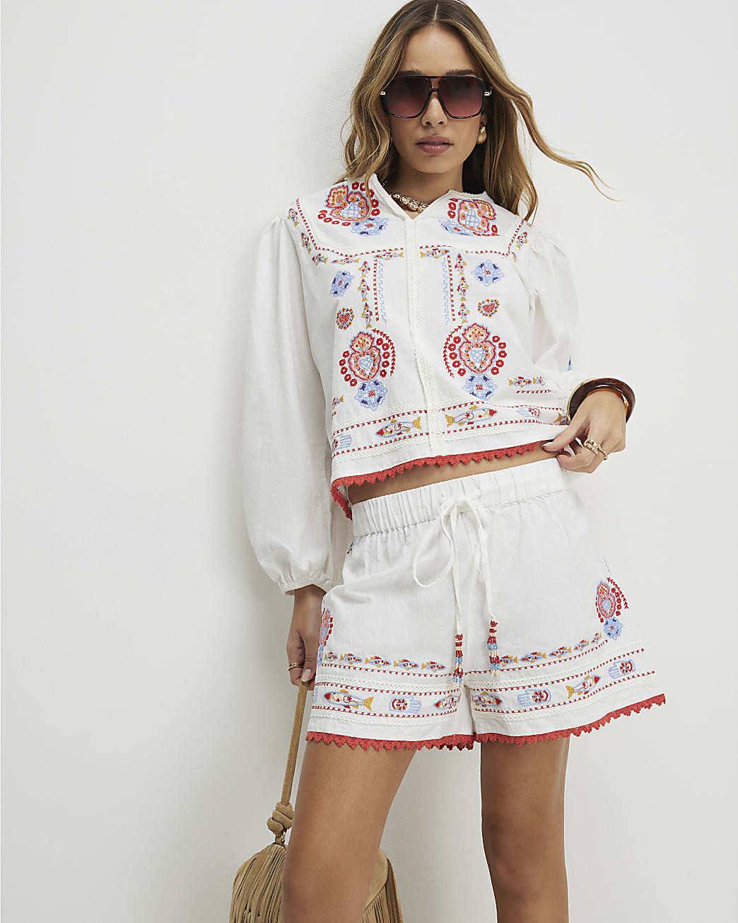 White Embroidered Shorts | River Island UK & IE