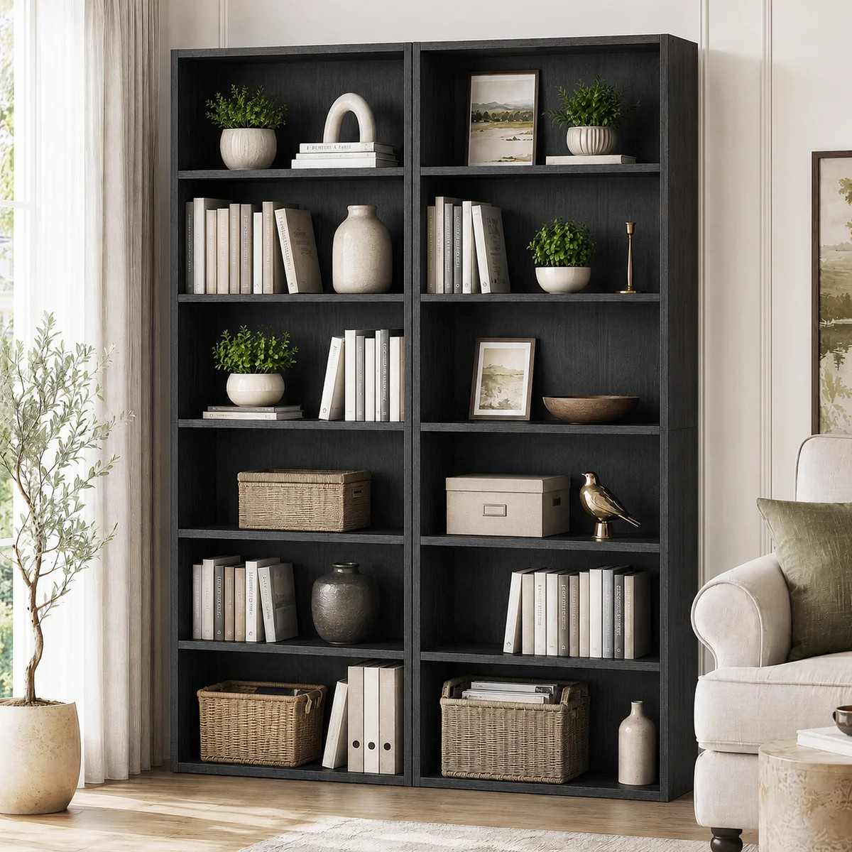Tall Bookcase - Set Of 2, Storage And Display Bookshelves For Home Office And Living Room | Wayfair North America