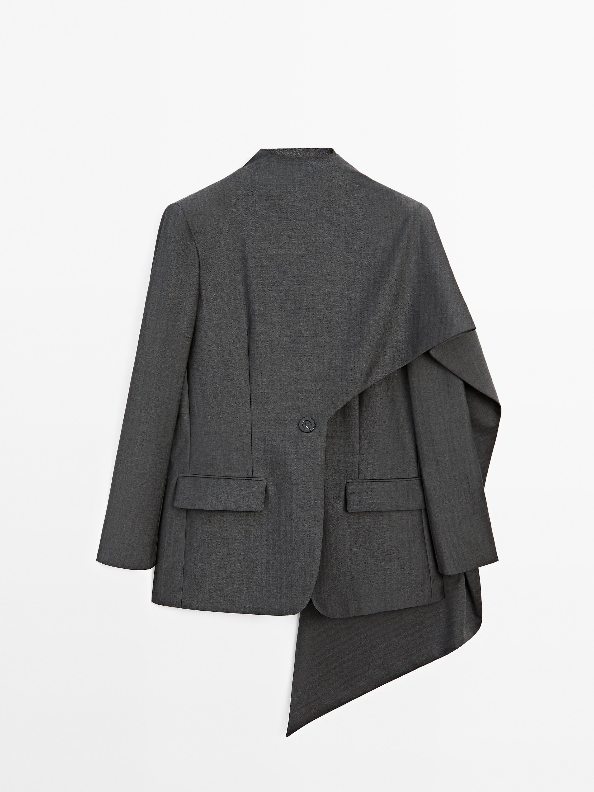100% wool blazer with scarf detail - STUDIO | Massimo Dutti UK